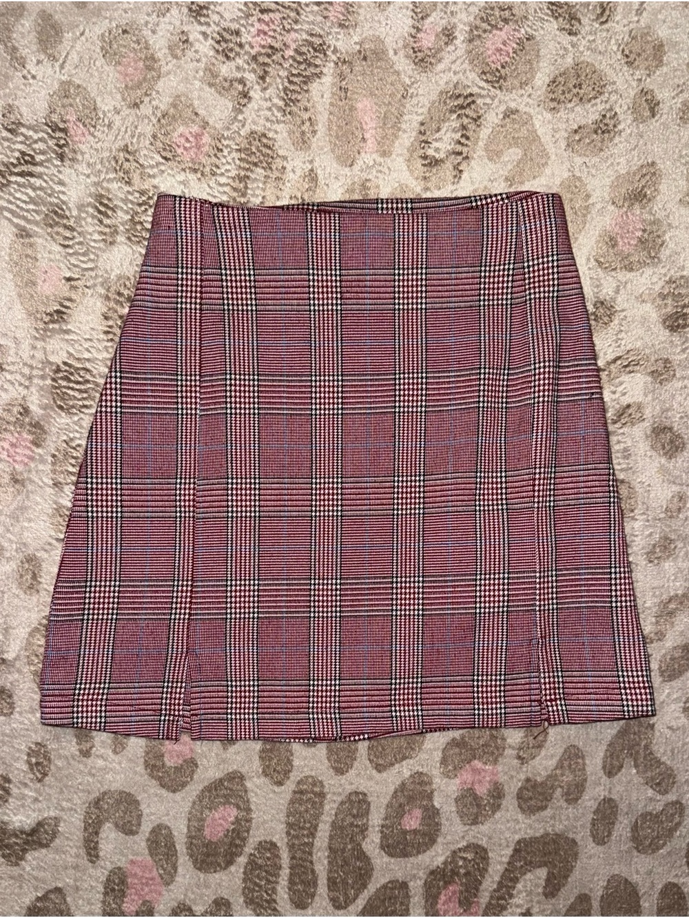 Brandy Melville Pink Plaid Mini Skirt with Black & White Accents
